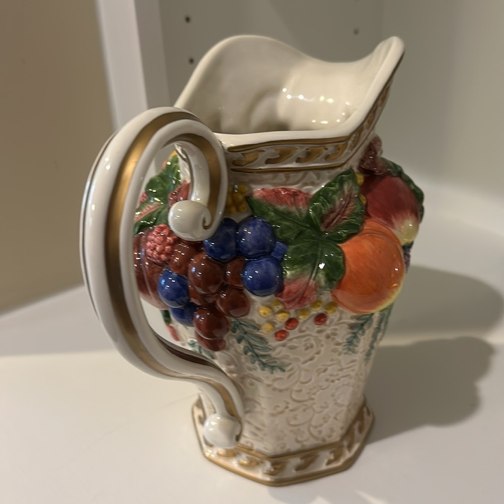 Fitz and Floyd  Cream and Red Ceramic Pitcher - Picture 4 of 4